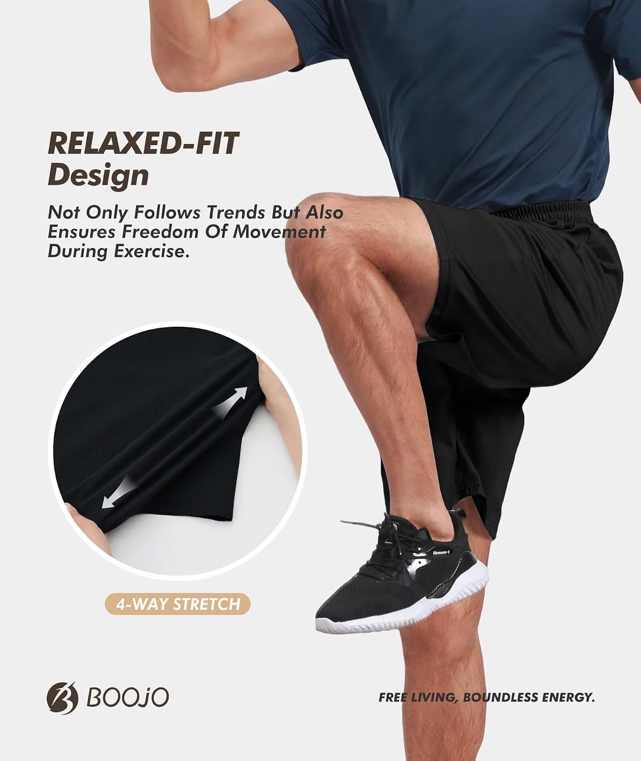 Detalle de BOOJO Gym Shorts Men UK for Running with Pockets – Quick-Dry, Durable Comfort