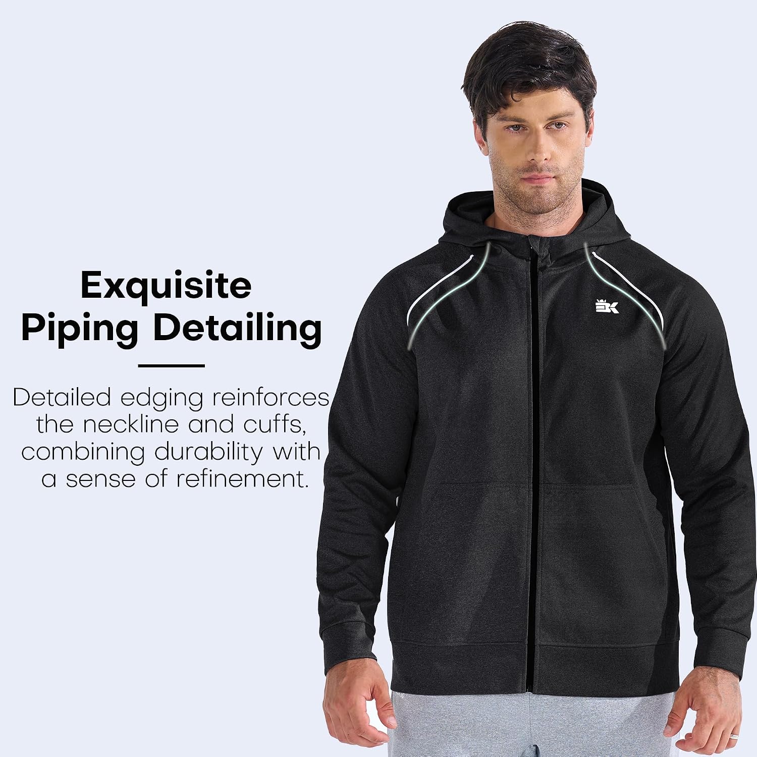 Detalle de BROKIG Mens Gym Hoodies: Zip Up Hooded Sweatshirt with Hidden Pockets