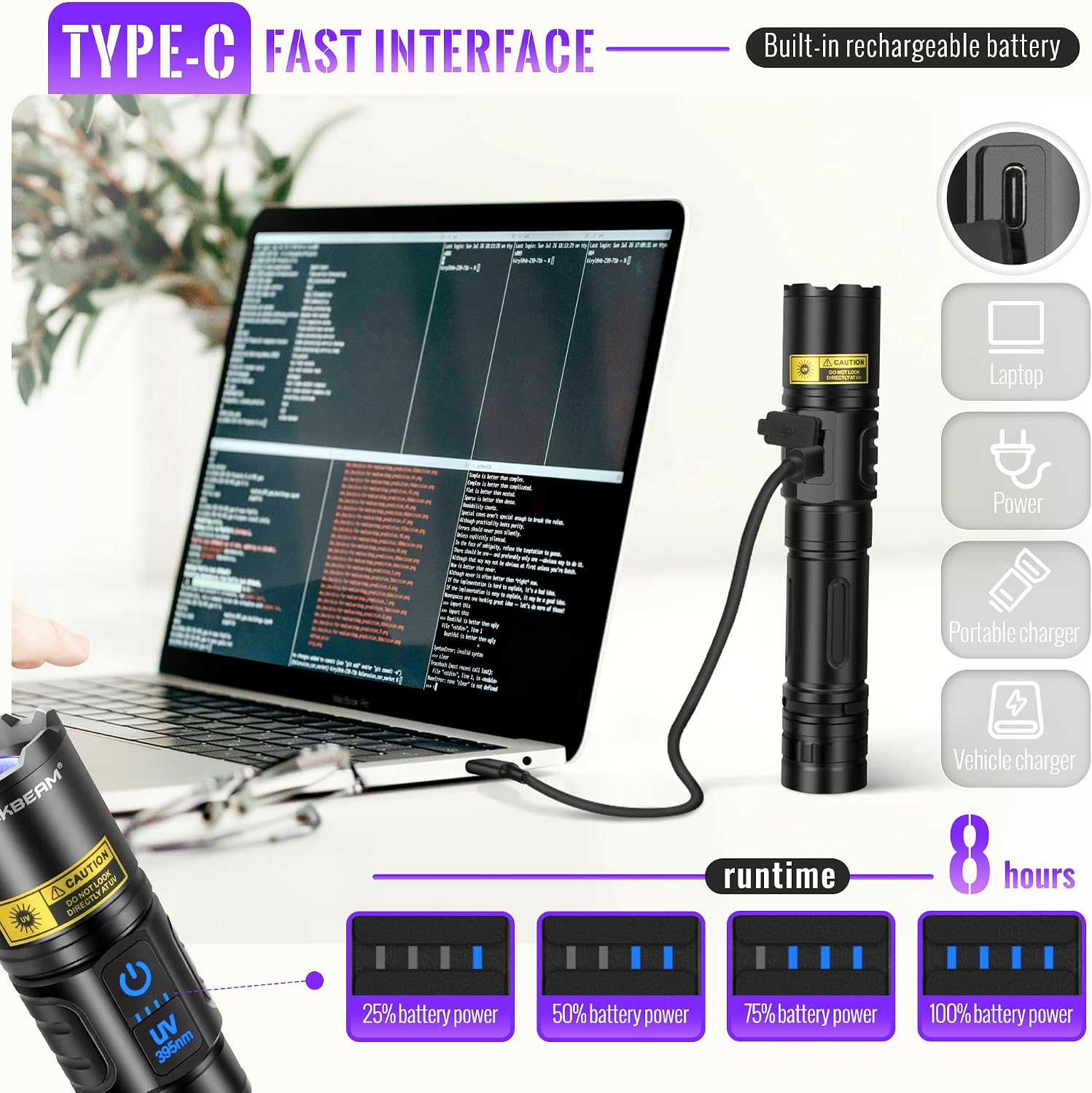 Thumbnail 6 de DARKBEAM A900 latarki LED i UV 395 nm, ładowane przez USB-C, zestaw 2 szt.