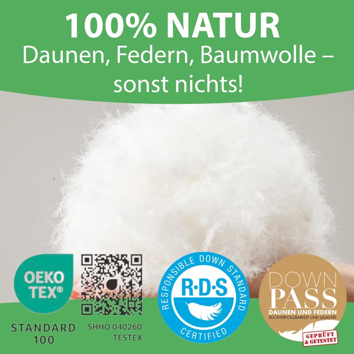 Detalle de Welldora Komfort Bettdecke 220x240 zweiteilig – 4-Jahreszeiten Daunendecke mit Sommer- & Winterteil