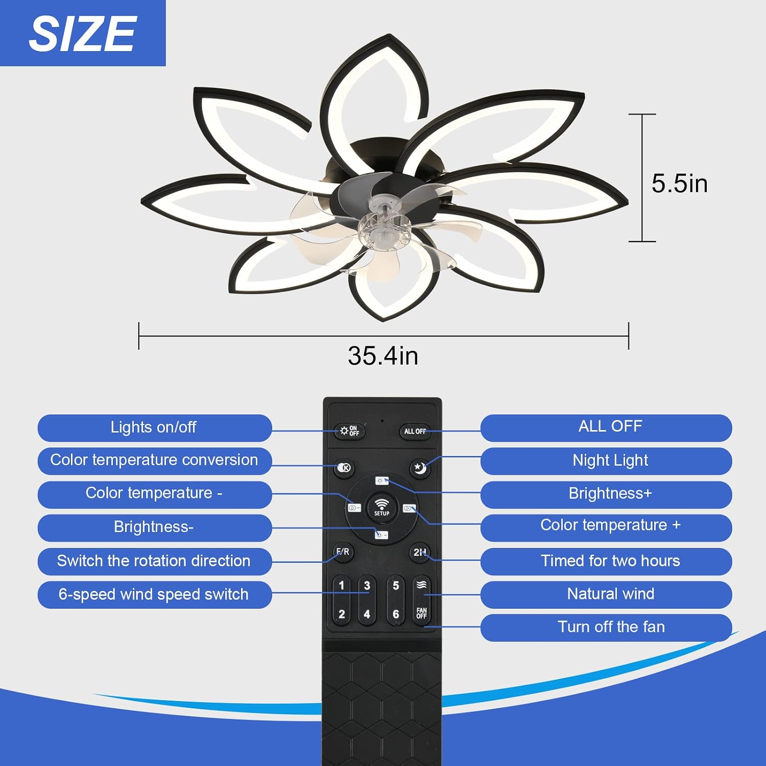 Detalle de ZHMDJDSH ADH-CFL05 35-inch Geometric Ceiling Fan with Dimmable LED Light
