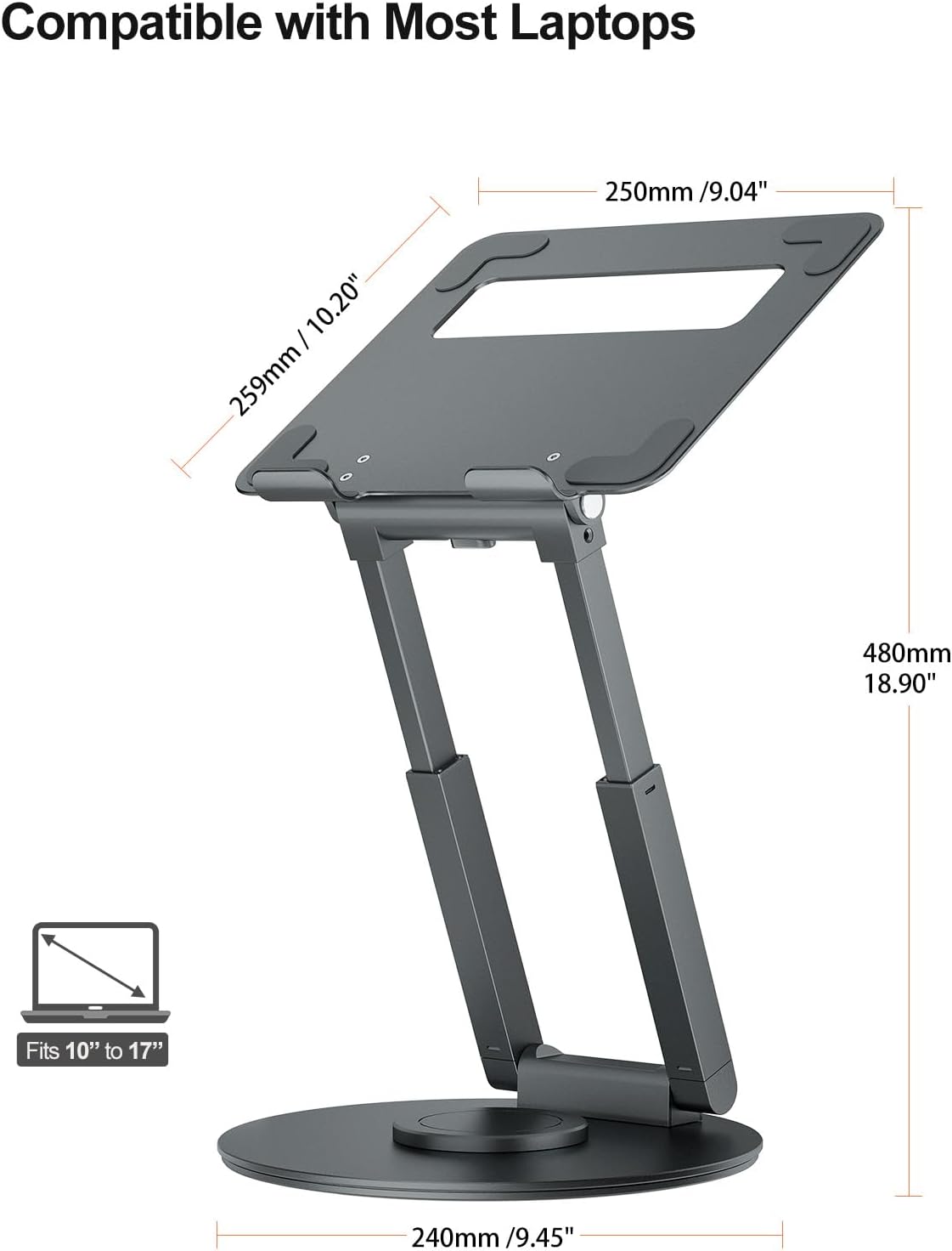 Detalle 2 de tounee LS07 EXPRO Telescopic Laptop Stand, 360° Swivel, Sit-to-Stand