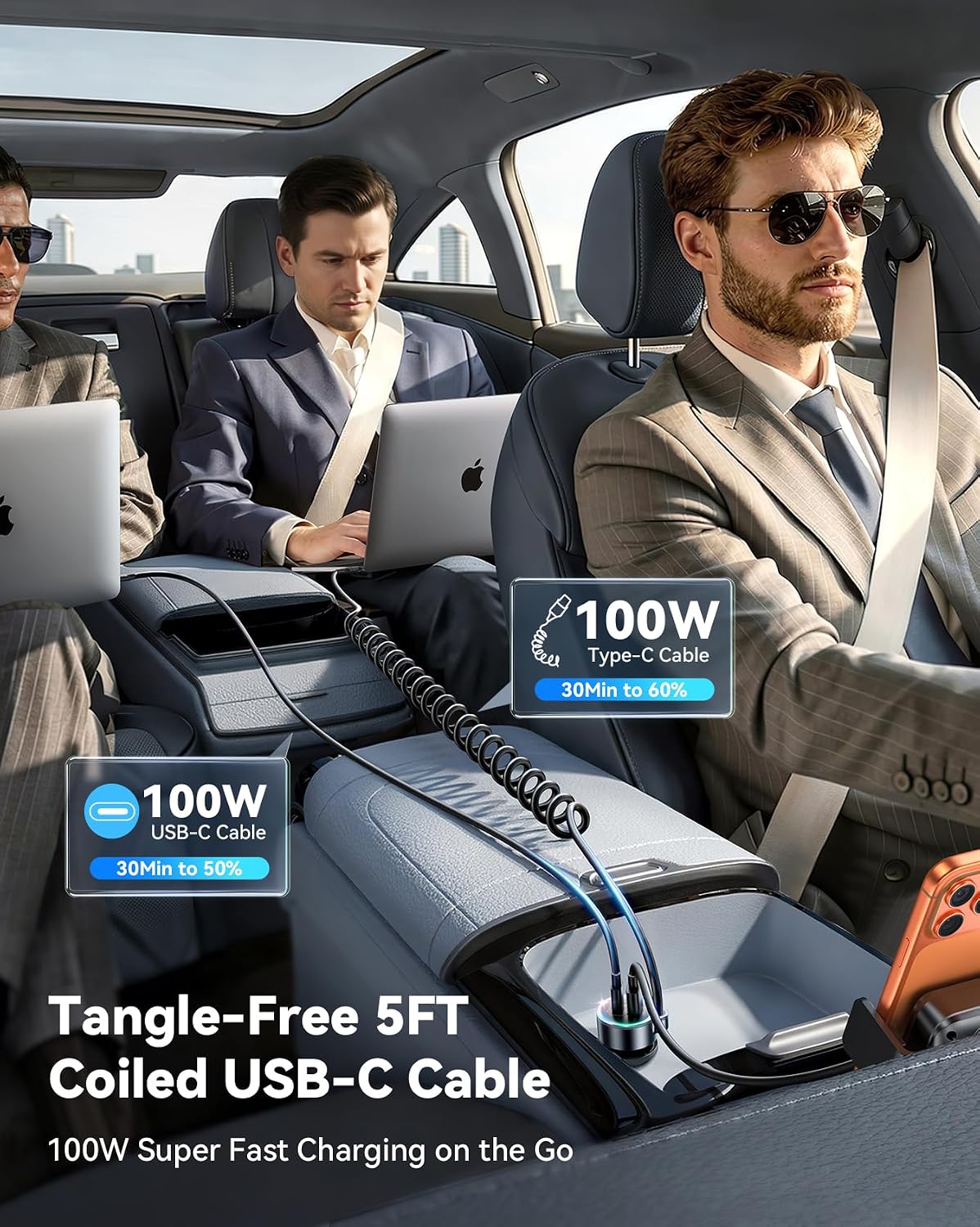 Thumbnail 4 de FLYLEAD 200W Dual PD USB-C Car Charger with 100W PD Each Port and Coiled Cable