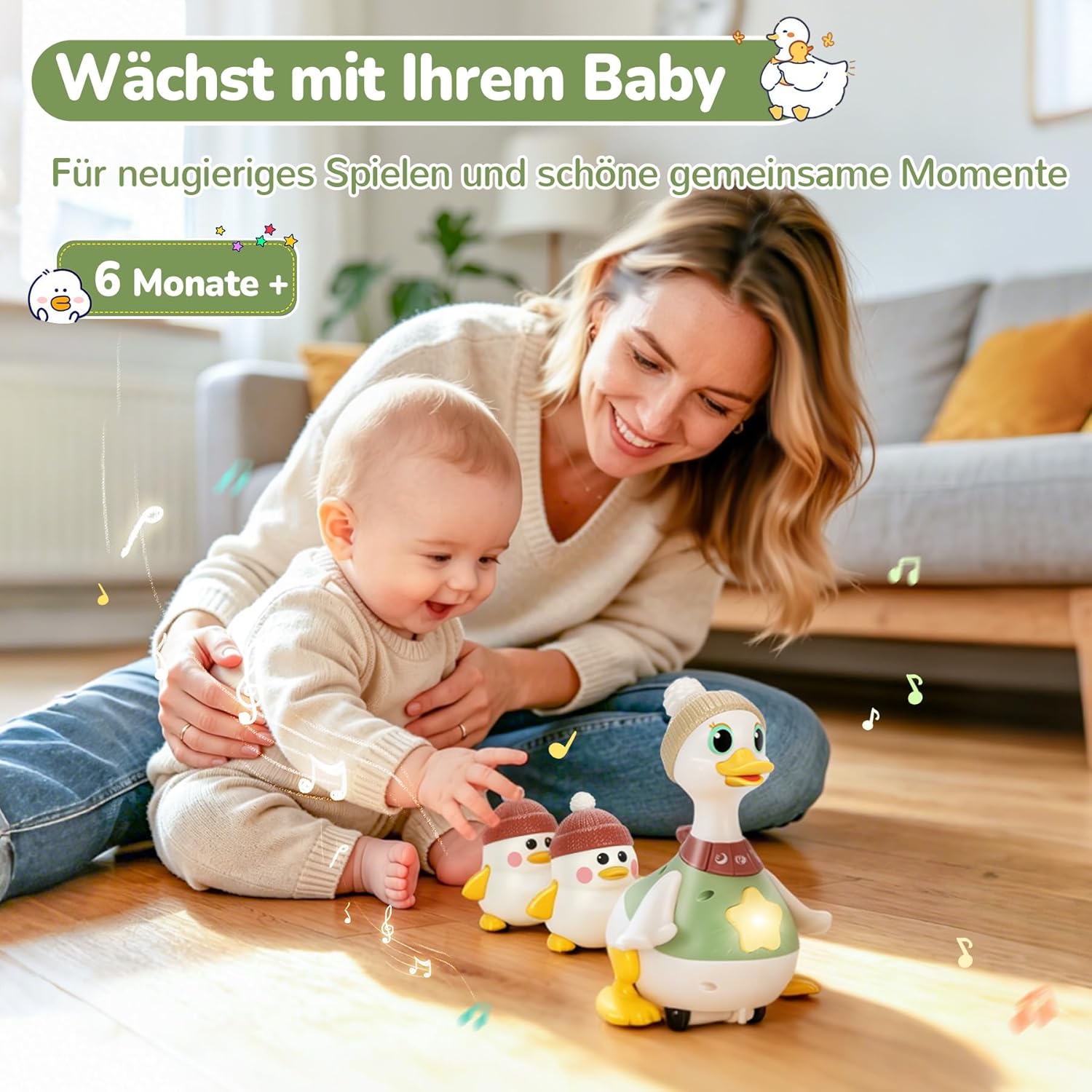 Detalle 2 de Aolieh Baby Spielzeug 6–12 Monate – Entenfamilie mit Licht, Musik und Bewegung