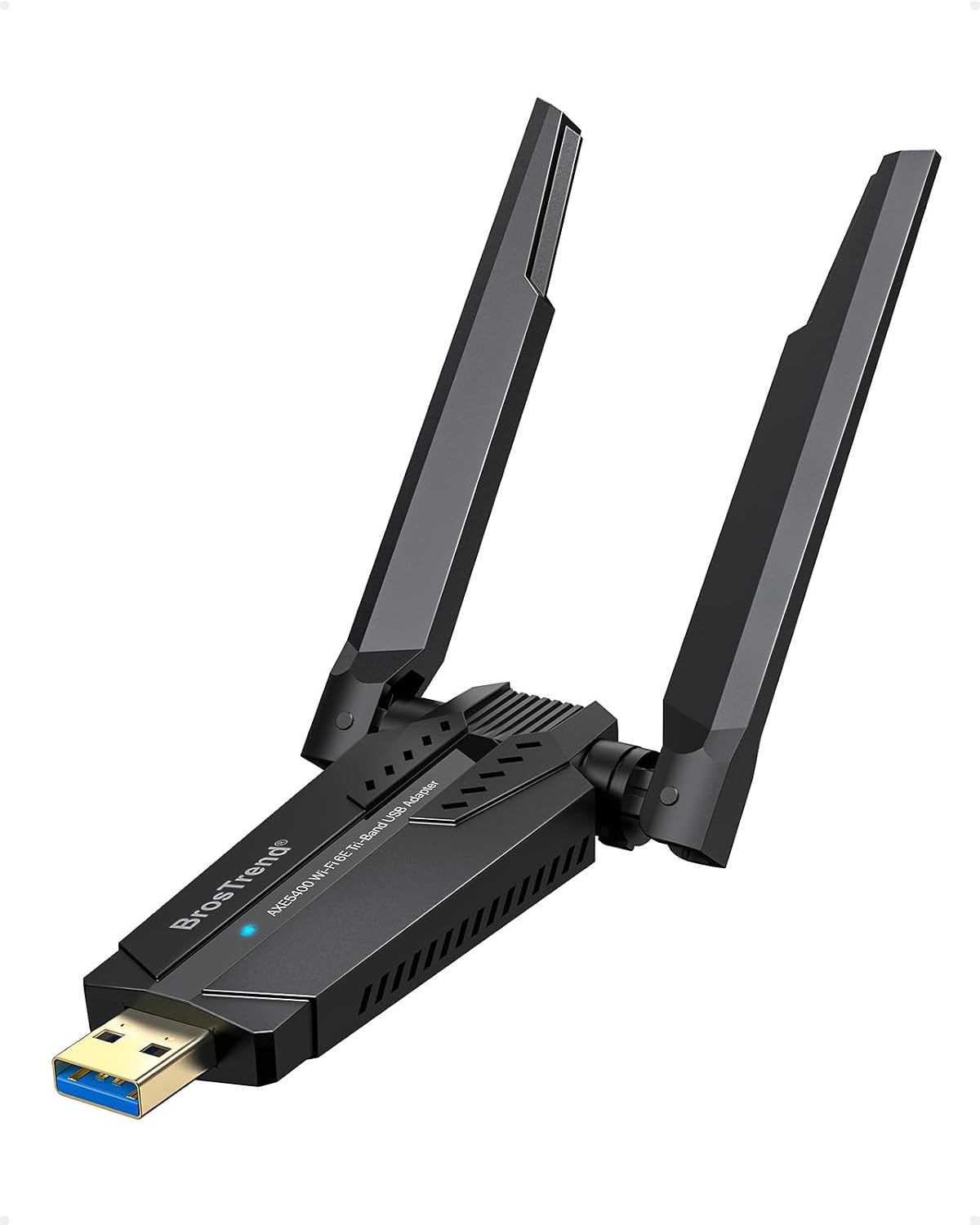 Detalle de BrosTrend AXE5400 WiFi 6E USB WiFi Dongle (Long Range, Tri-Band 6GHz/5GHz/2.4GHz) for Windows