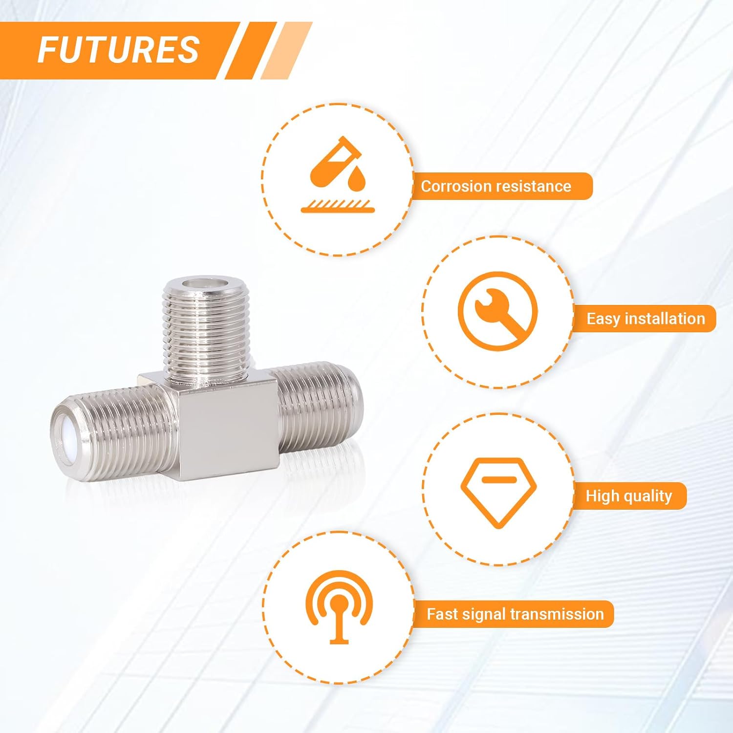 Detalle de Elecbee 2-Pack F Connector SAT Splitter Coax Adapter (T-Type) for Satellite TV & Antenna Leads