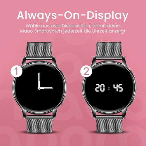Detalle de maoo Ventura Smartwatch Damen – 1,32-Zoll AMOLED, Anruffunktion, 100+ Sportmodi, IP67, inklusive 5 Armbänder