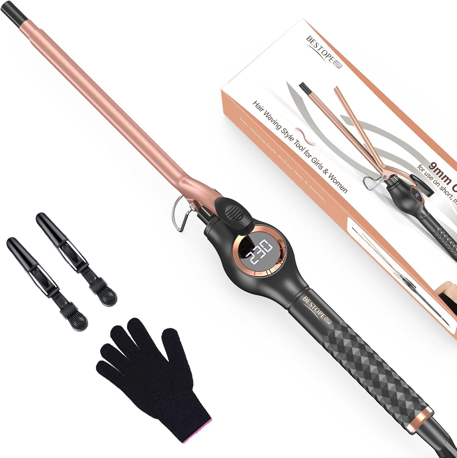 Detalle de BESTOPE PRO Lockenstab 9mm – Mini-Locken, schnelle Hitze, LCD-Display
