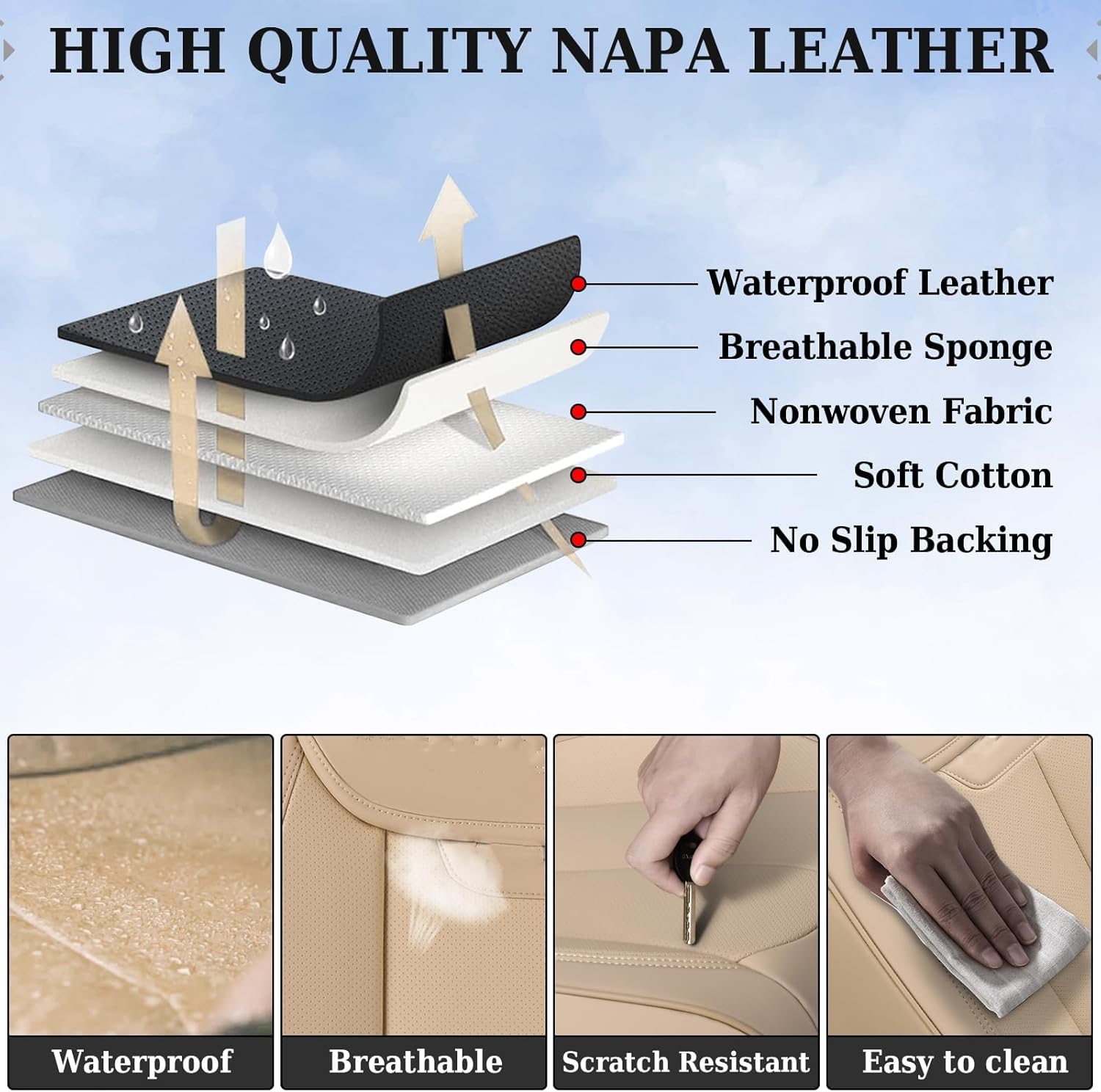 Thumbnail 4 de Coverado Beige Universal Front Seat Covers with Nappa Leather