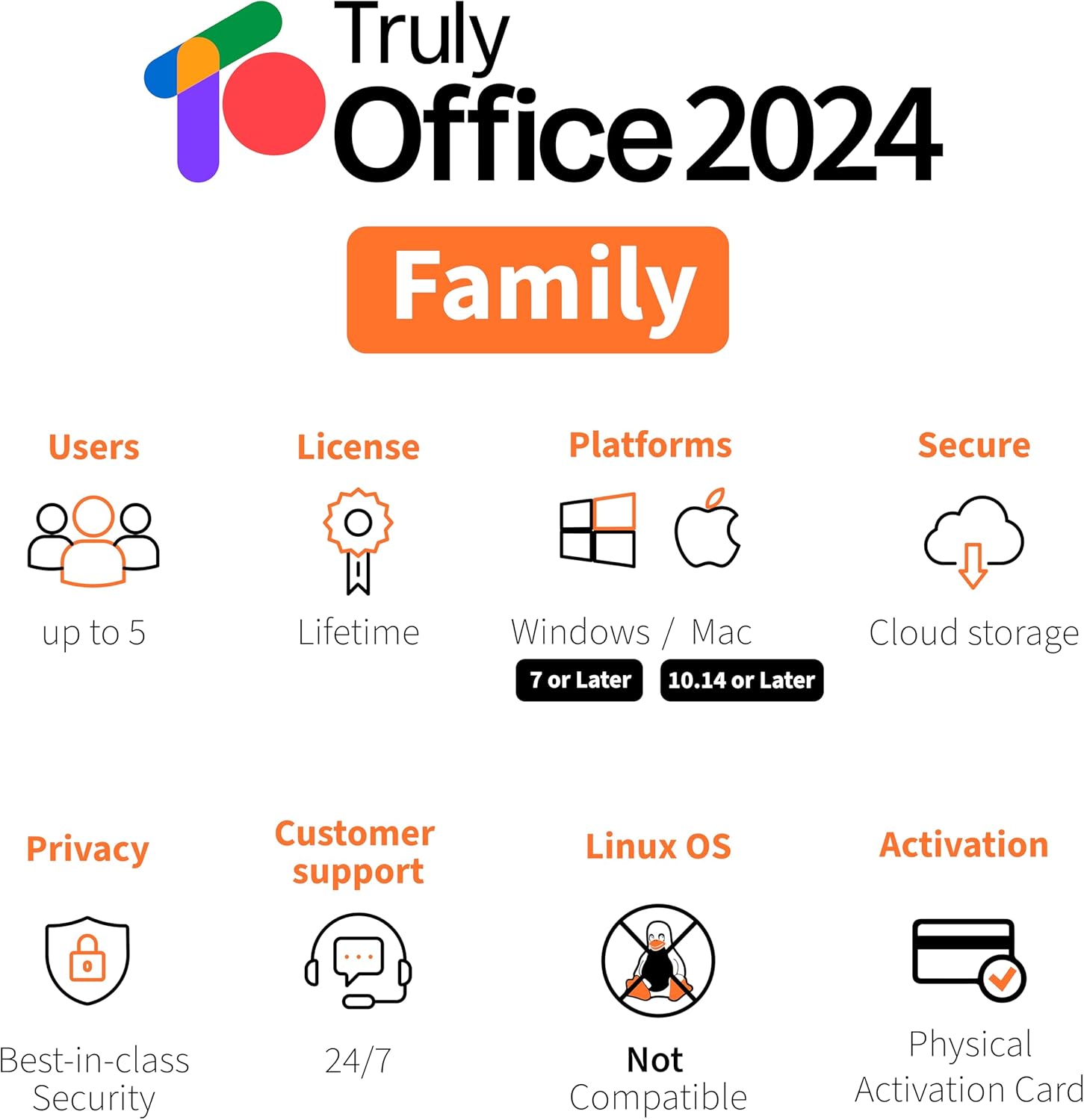 Detalle de TrulyOffice 2024 Family Lifetime License for Windows (4-in-1) – 5 Users, 5 Activation, 4 Apps