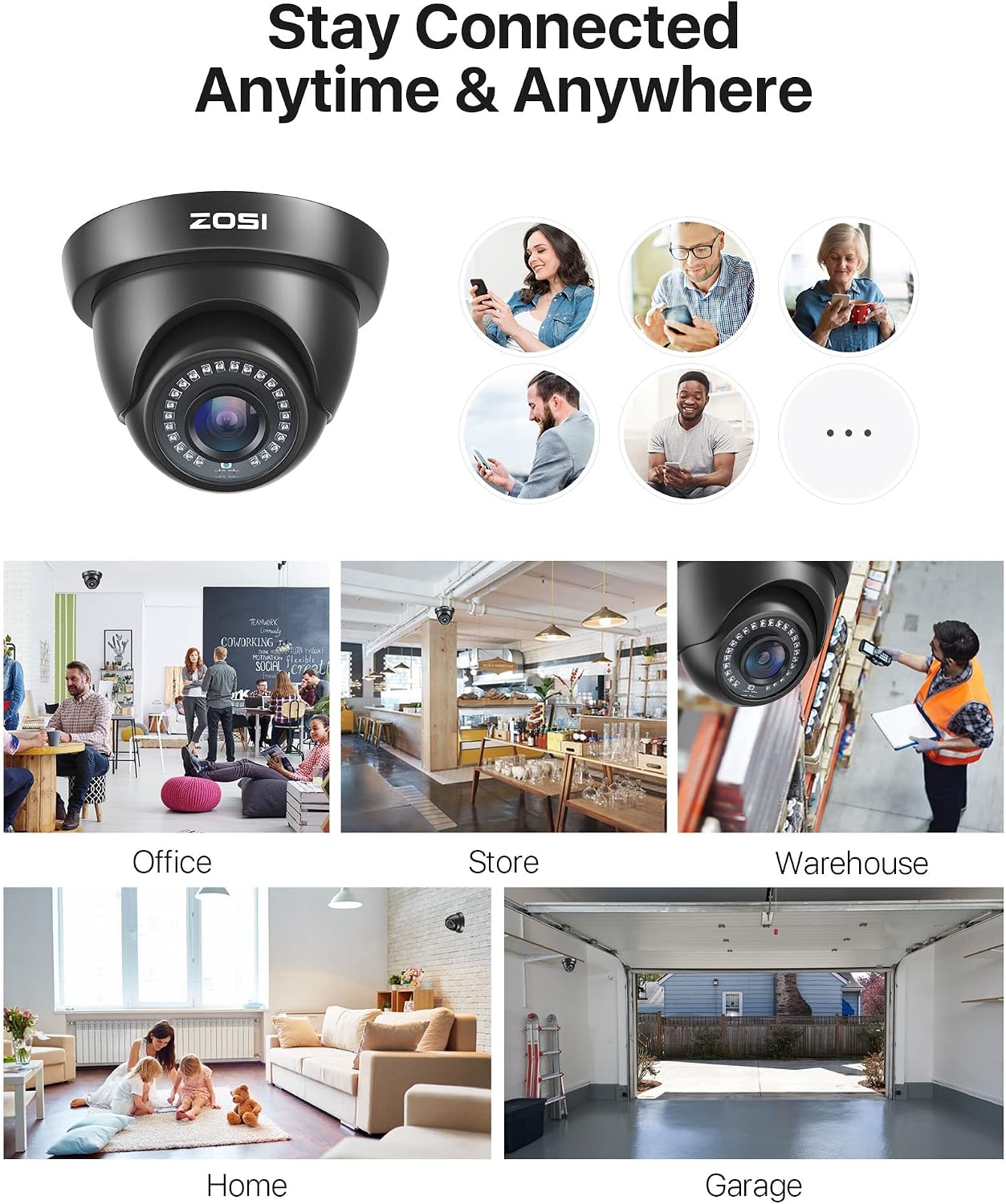 Detalle 2 de ZOSI 4 Pack 1080P Dome Security Cameras 80ft