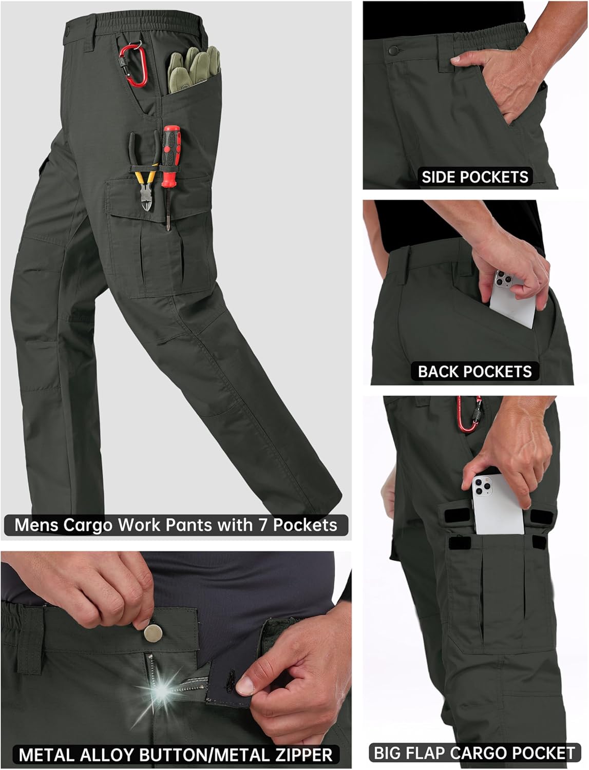 Detalle de CNBQDD Mens Work Pants: Ripstop Waterproof Cargo Pants with 7 Pockets
