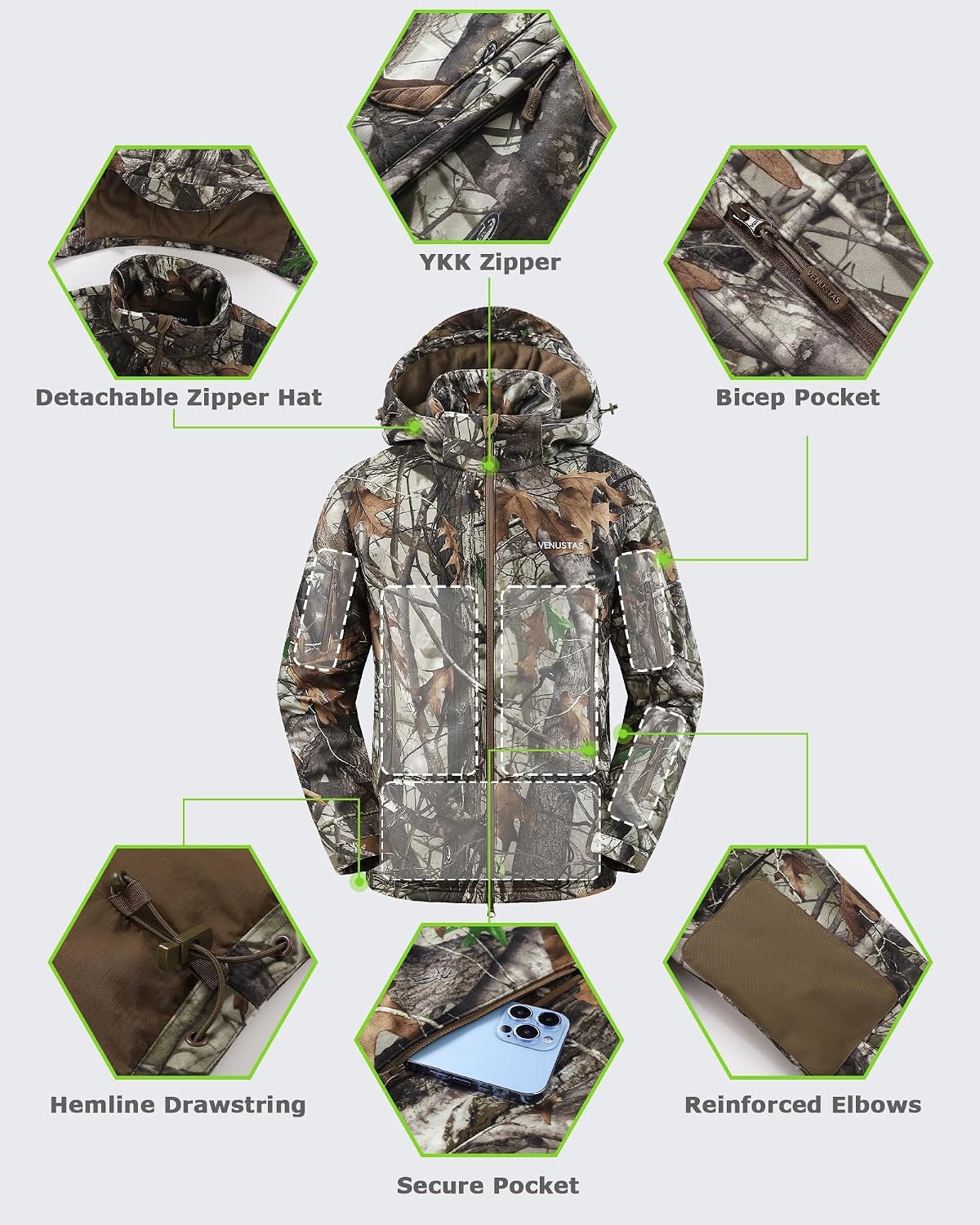 Detalle de Venustas Heated Hunting Jacket Camo