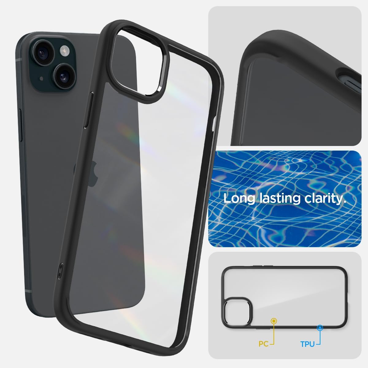 Detalle de Coque Spigen Ultra Hybrid anti-jaunissement et anti-choc pour iPhone 15 (noir mat)