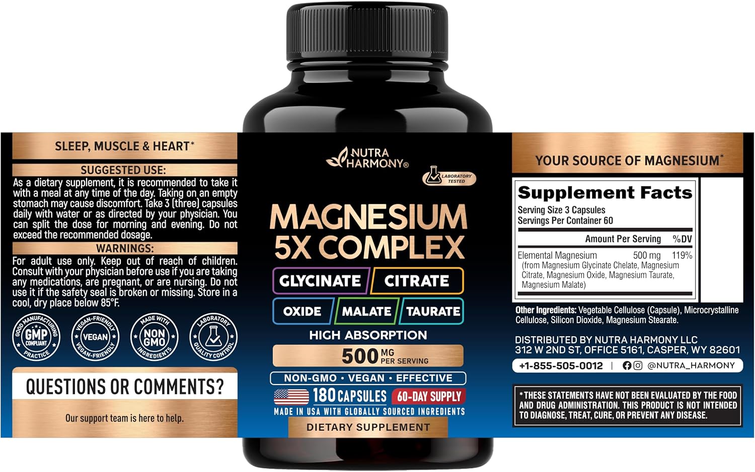 Detalle de NUTRAHARMONY NH-MGCMPLXCPS180 Magnesium Complex, 5 Forms, 180 Capsules