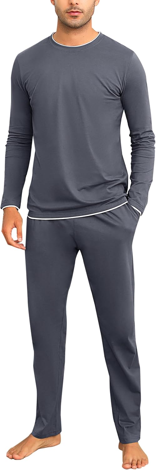 Detalle de Pyjama homme hiver Aseniza en 100% coton (manches longues, haut col rond et pantalon à cordon)