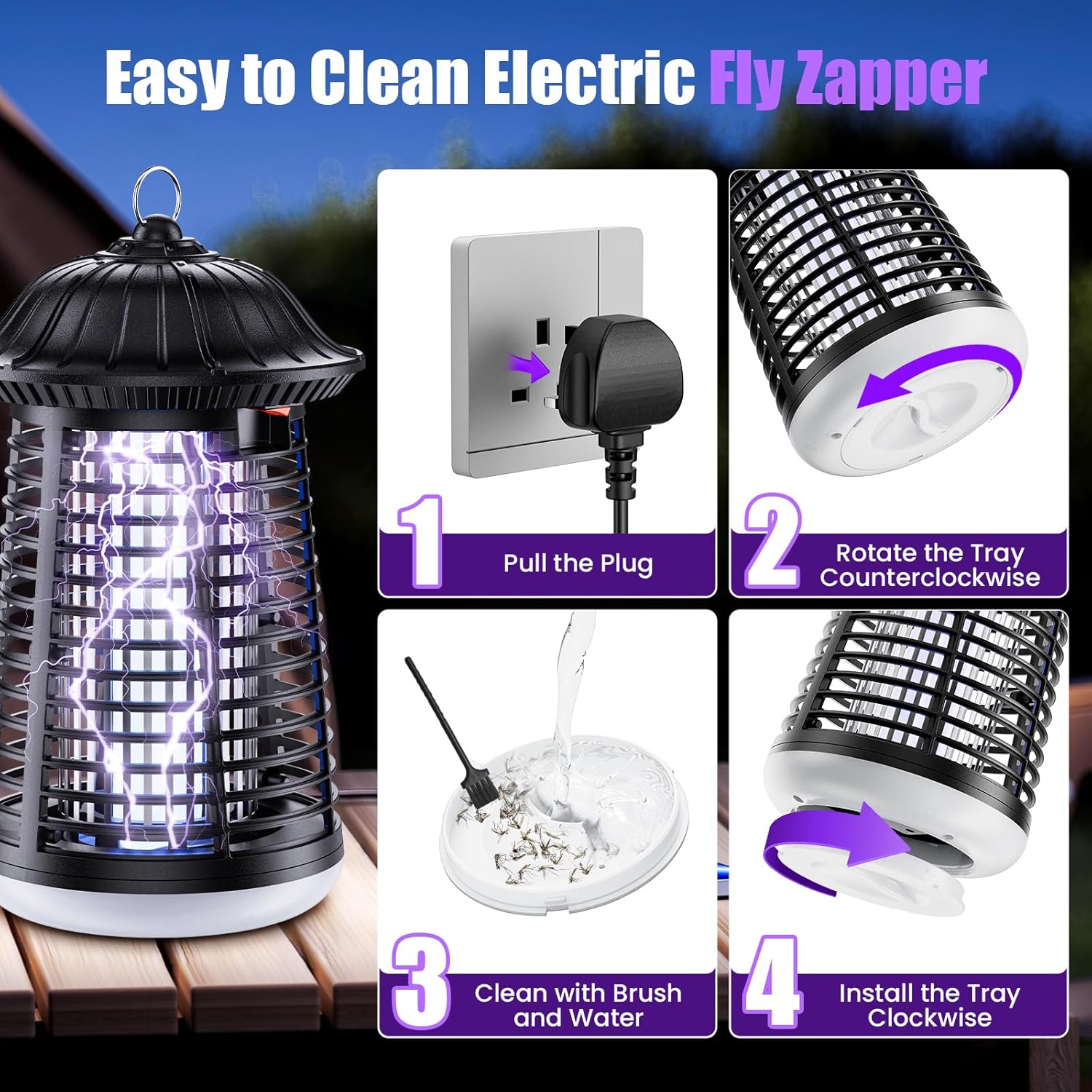 Thumbnail 6 de PKBD 15W Mosquito Killer Lamp with LED Light (2-in-1 fly zapper, 4200V grid, IPX4)