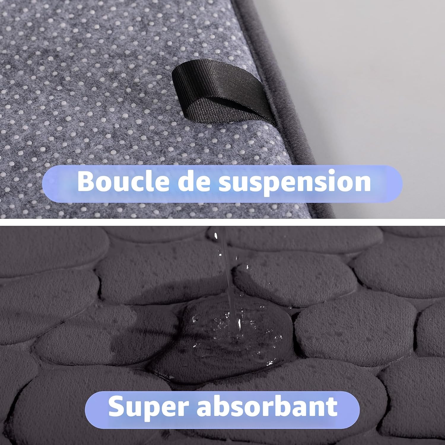 Detalle 2 de chakme Tapis de Bain en Mousse à mémoire de Forme – 43 x 61 cm, Gris foncé
