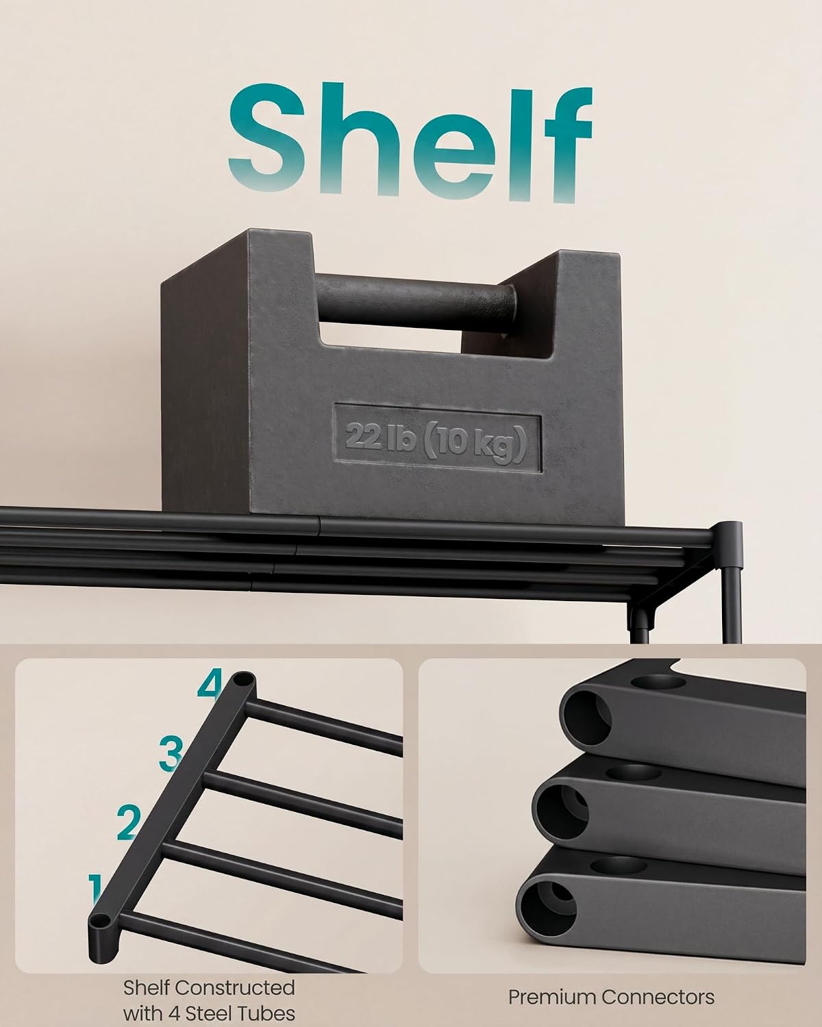 Detalle de SONGMICS LSA114BH01 4-Tier Shoe Rack, Stackable Steel Frame, Black