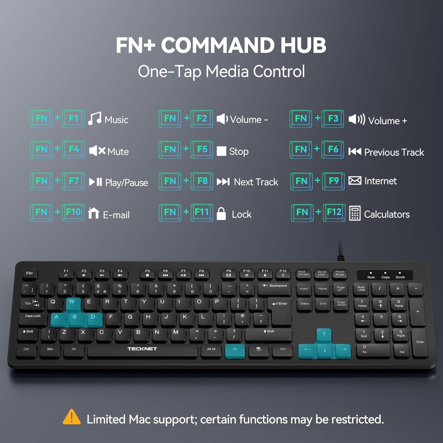Thumbnail 3 de TECKNET Wired USB Keyboard UK layout, full-size ⌨️