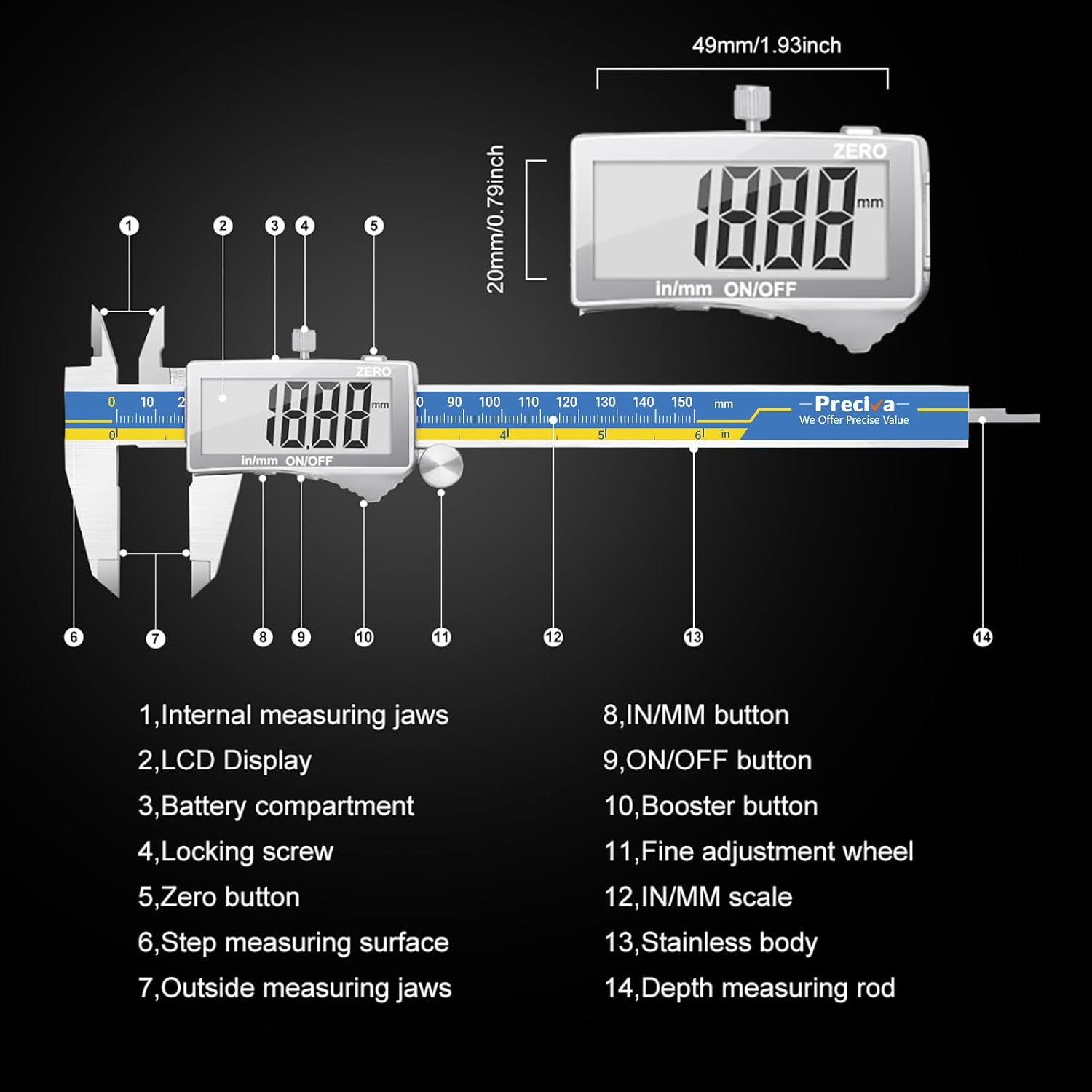 Detalle 2 de Preciva Calibrador digital 150 mm 📏