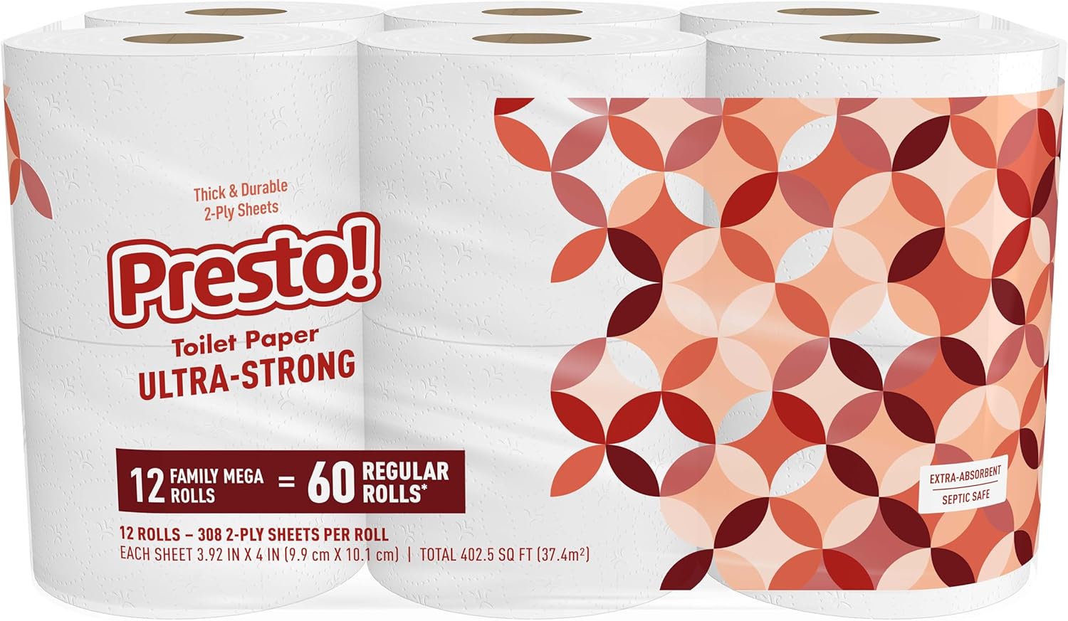 Thumbnail 6 de Amazon Brand - Presto! Ultra-Strong 2-Ply Toilet Paper (24 Mega Rolls, 120 Regular Rolls) Unscented