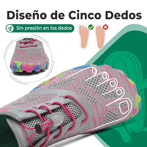Detalle 2 de SAGUARO Smart II zapatillas barefoot con suela Zero Drop, malla y color gris rosa