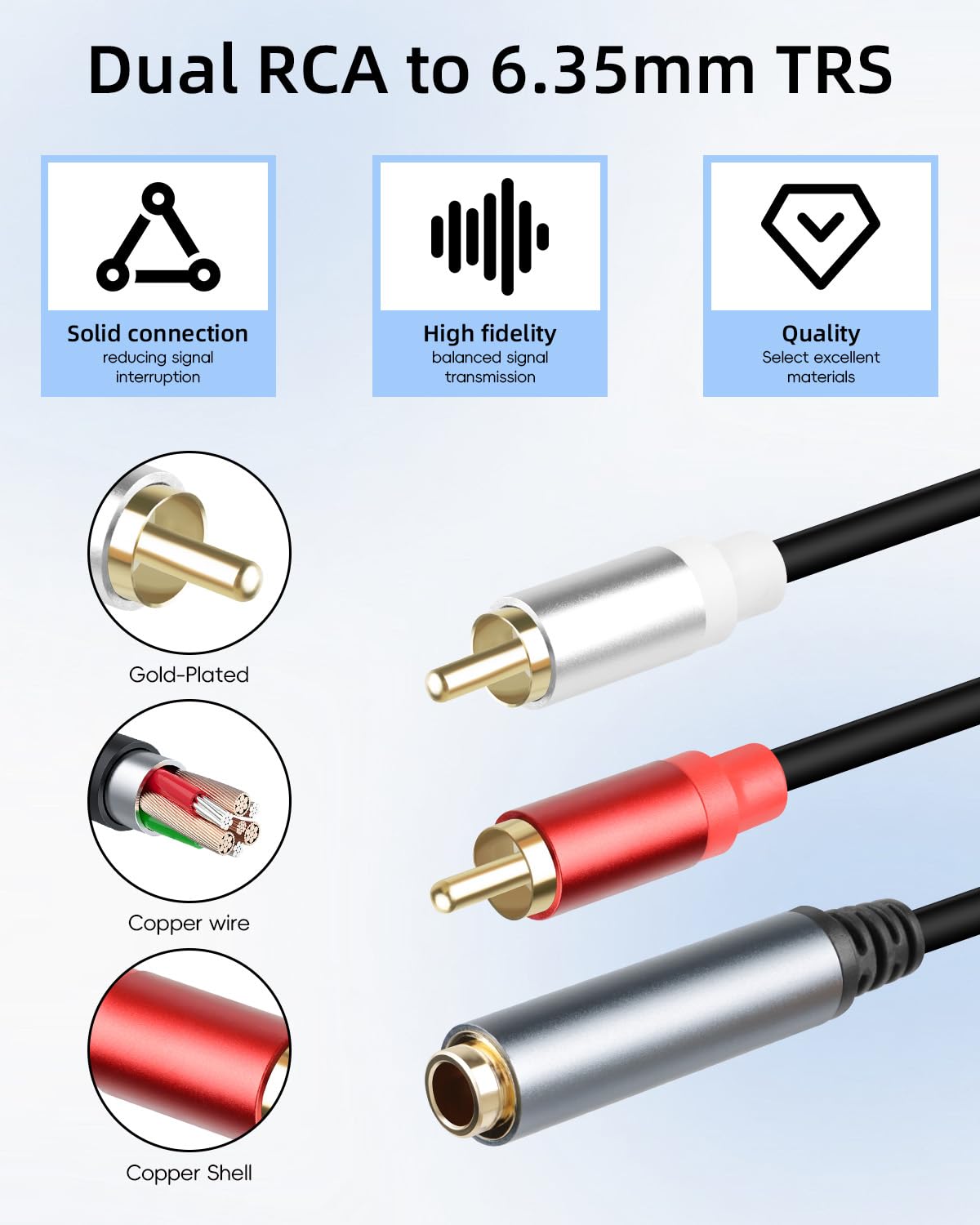 Thumbnail 1 de RIIEYOCA 6.35mm to dual RCA audio cable 1.8m