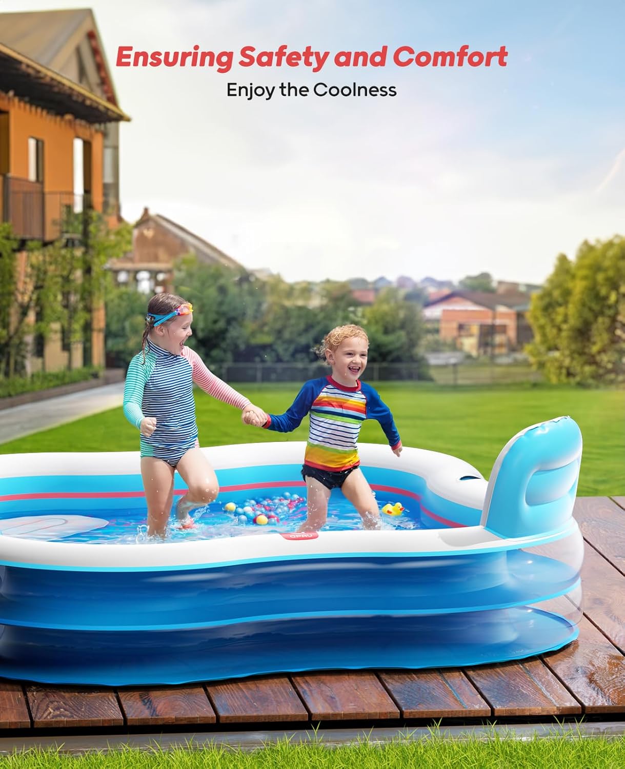 Detalle de QPAU Inflatable Pool with 2 Seats and Backrests (80" x 80" x 27")