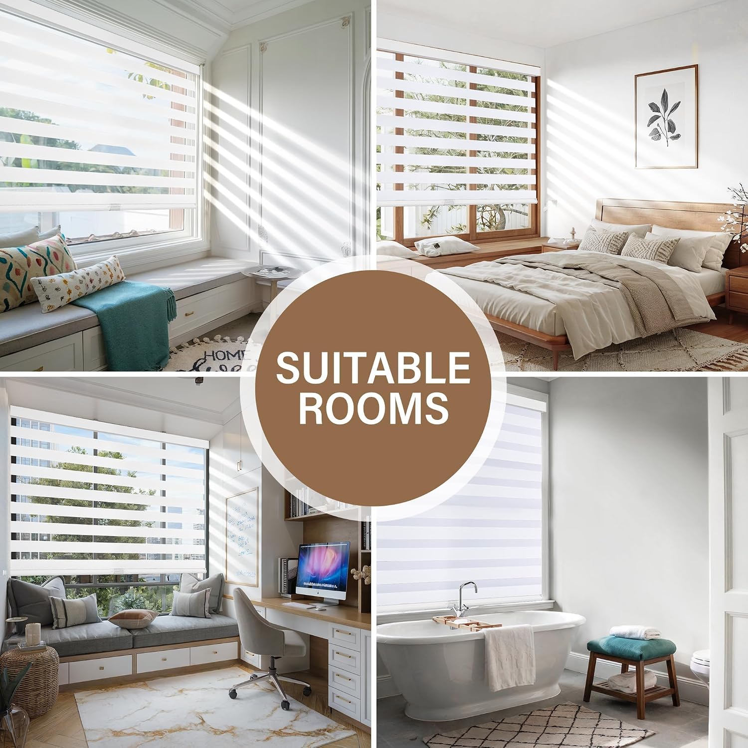 Detalle 2 de AOSKY Cordless Zebra Blinds for Windows — 36" W x 47" H, White