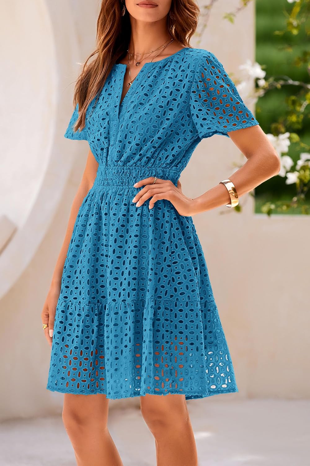 Thumbnail 6 de PRETTYGARDEN Womens 2026 Summer Short Dress with V-Neck Lace Detail