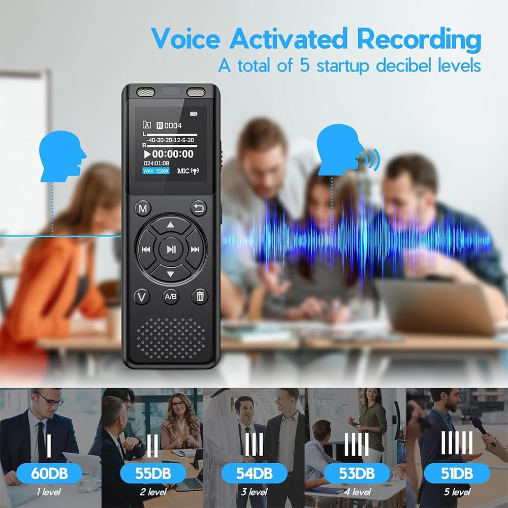 Detalle 1 de Tonfarb A12 Digital Voice Recorder, 64GB, Voice Activation and Playback