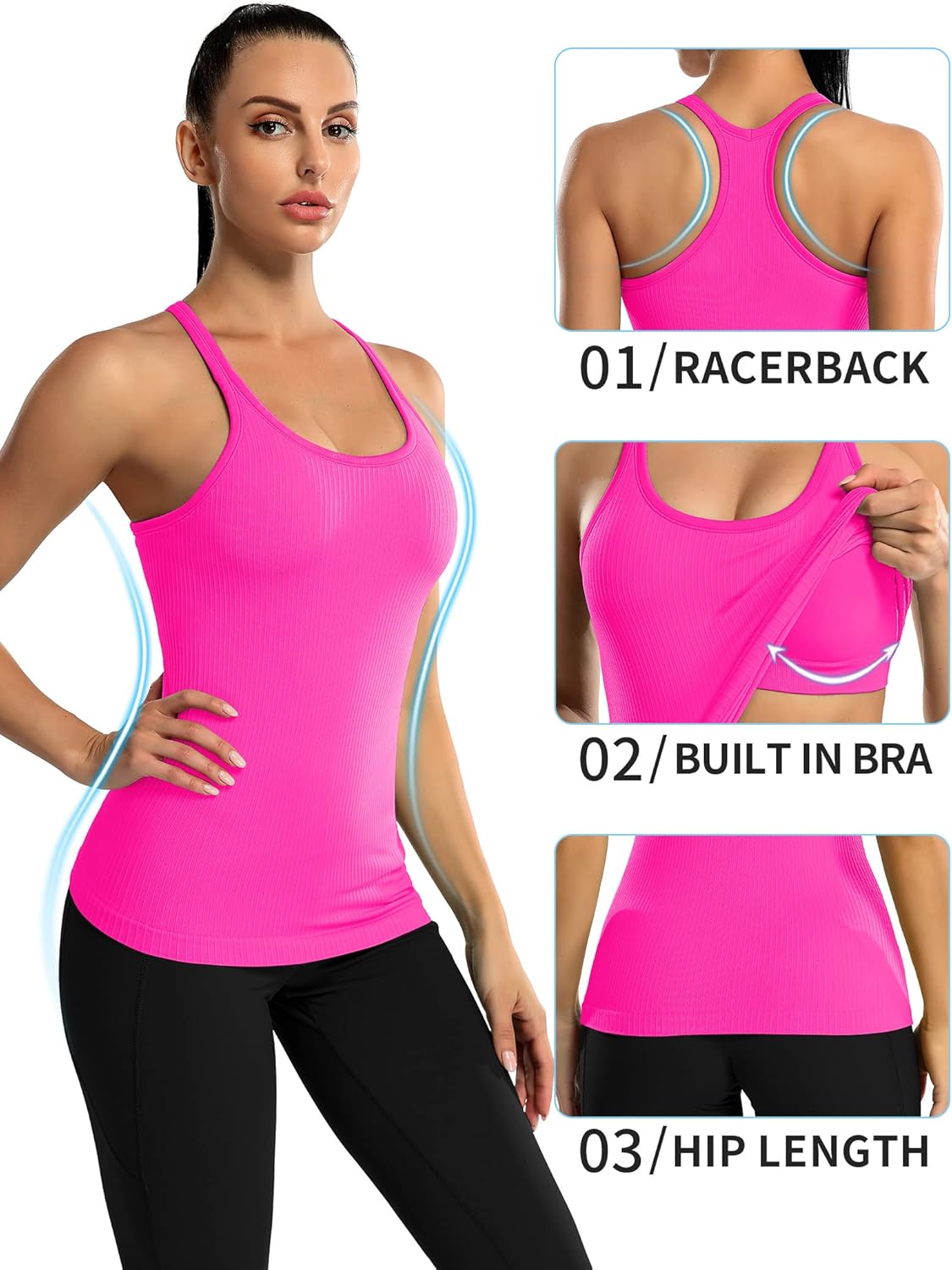 Thumbnail 5 de ATTRACO Ribbed Workout Tank Tops for Women with Built-in Bra