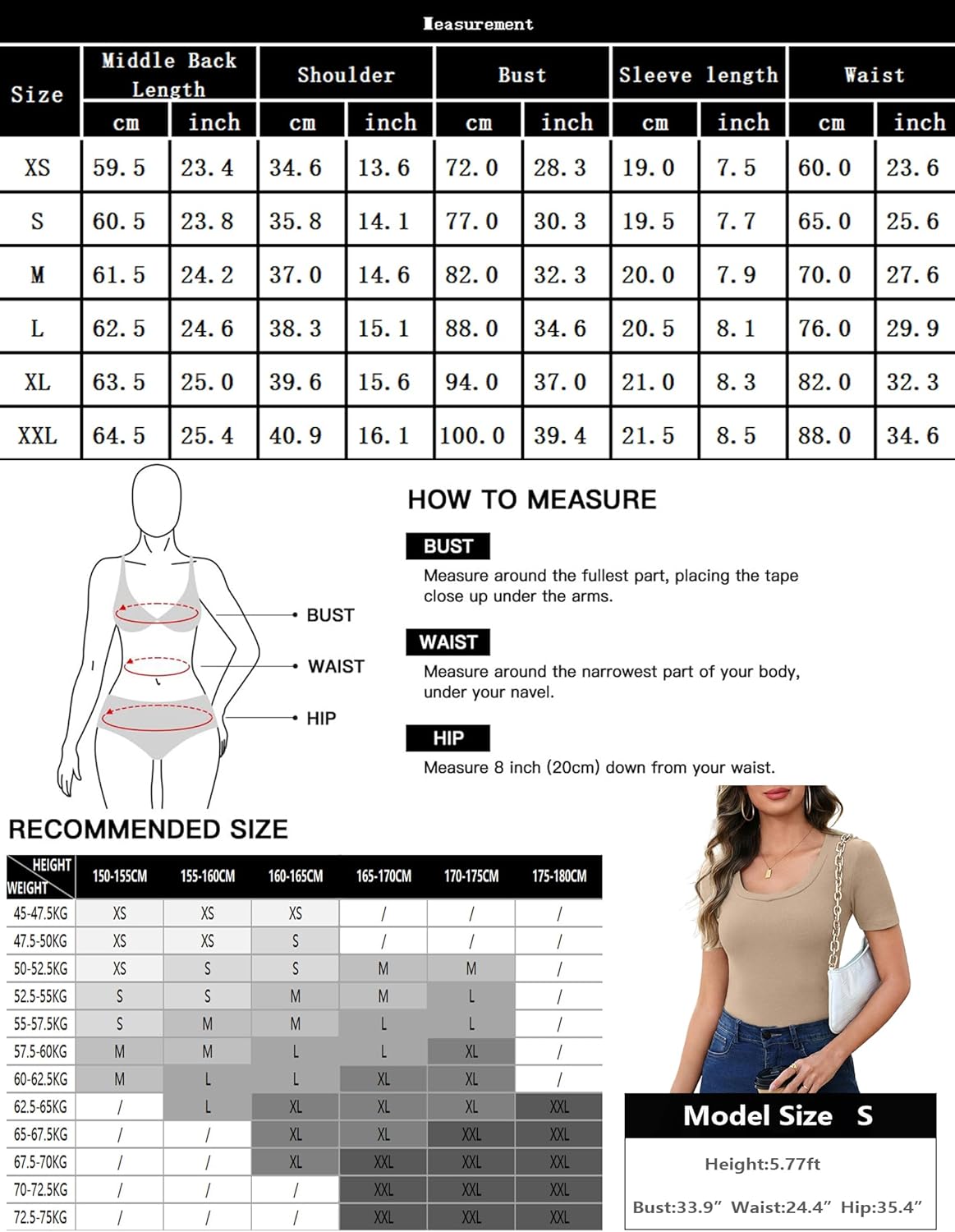 Thumbnail 5 de Aottori Damen T-Shirt V-Ausschnitt – Gerippte Slim-Fit Basic