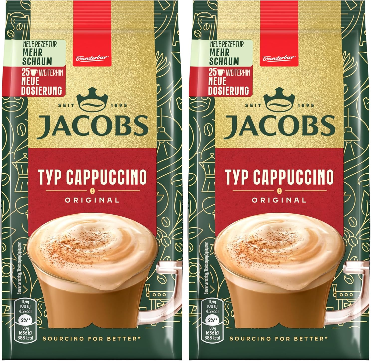 Detalle de Jacobs Typ Cappuccino Original – Getränkepulver mit löslichem Bohnenkaffee, 2x290 g