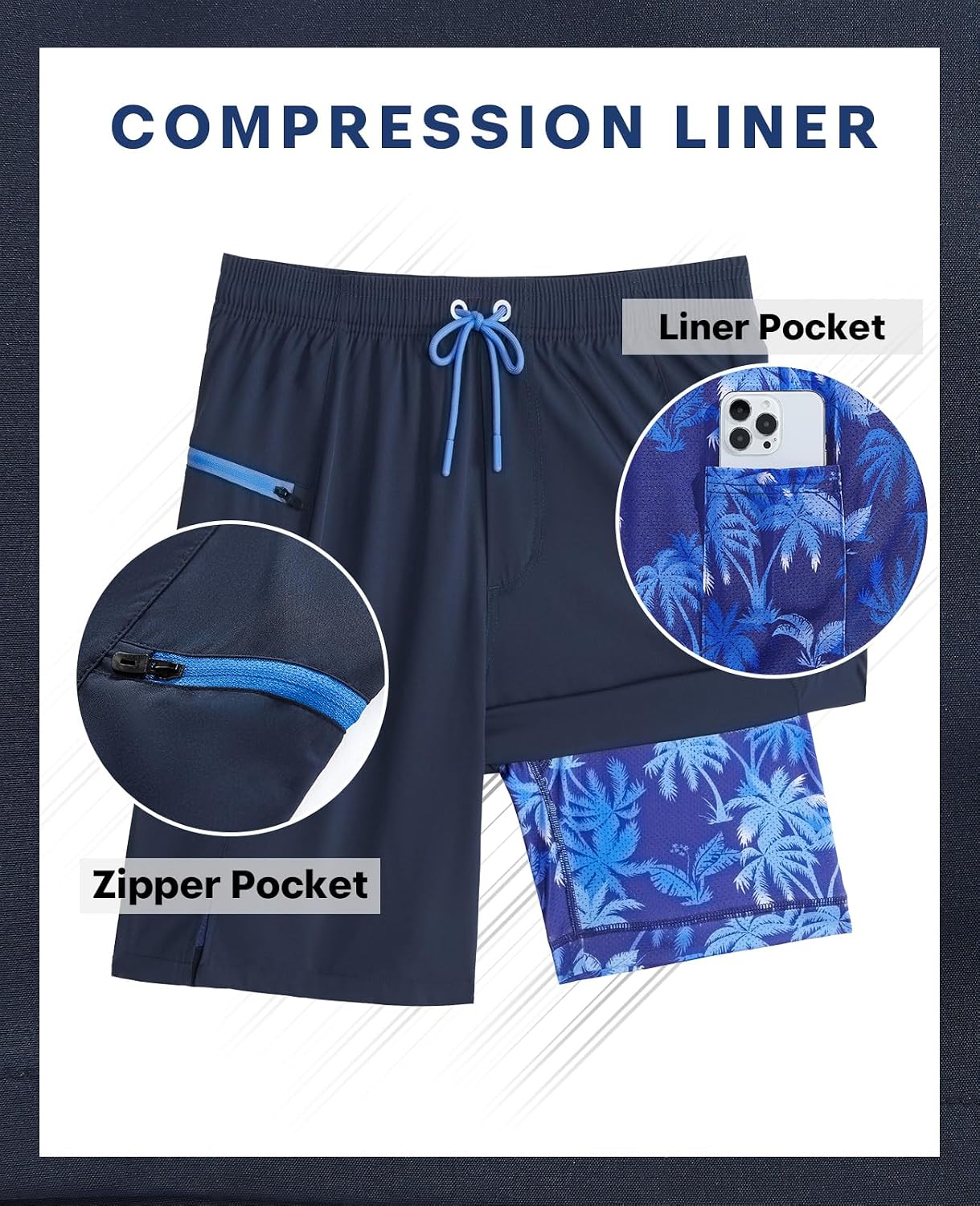 Thumbnail 4 de APTRO 2 in 1 Men's Swim Trunks 9" with Zipper Pockets — Built-in Liner & Quick-Dry Board Shorts