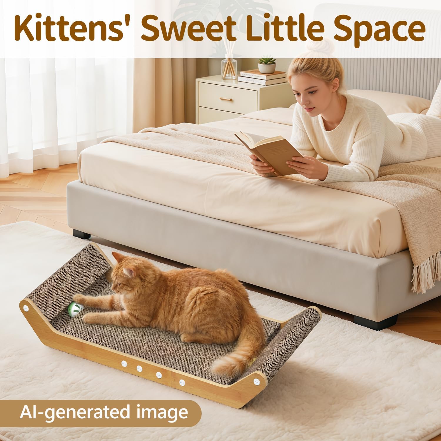 Thumbnail 6 de Meowker Modern Cat Scratcher Pad Cardboard – 3 in 1 Lounger with Ball Track for Indoor Cats