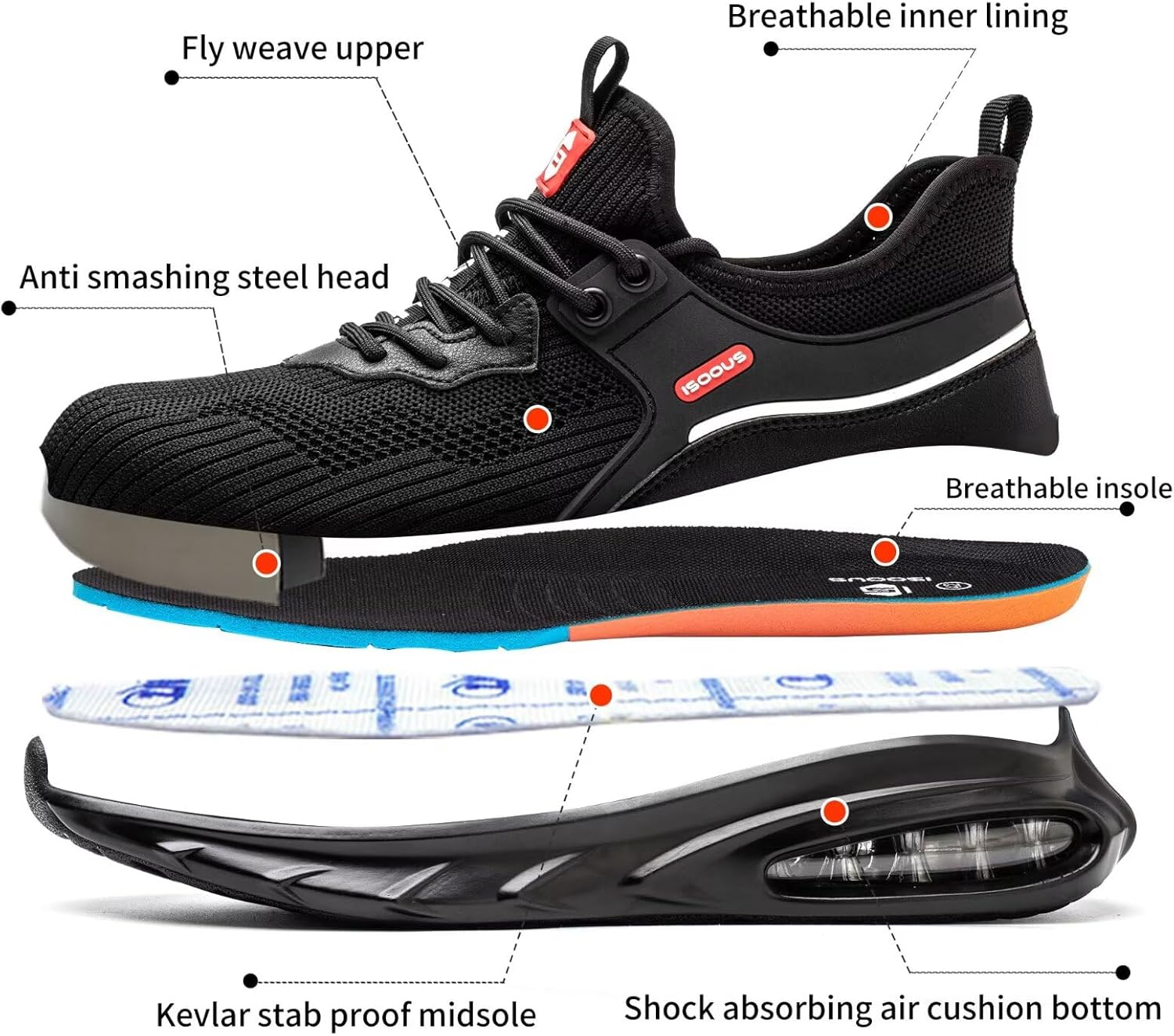 Thumbnail 4 de Scarpe antinfortunistiche ISOOUS uomo leggere con punta in acciaio e cuscino d’aria