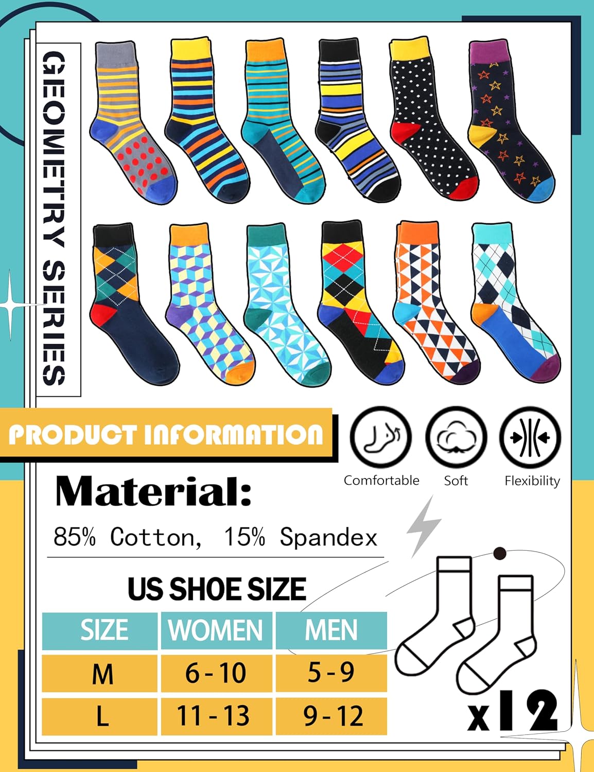 Detalle 2 de MOGGEI Funny Dress Socks, Breathable Novelty Casual Crew Socks
