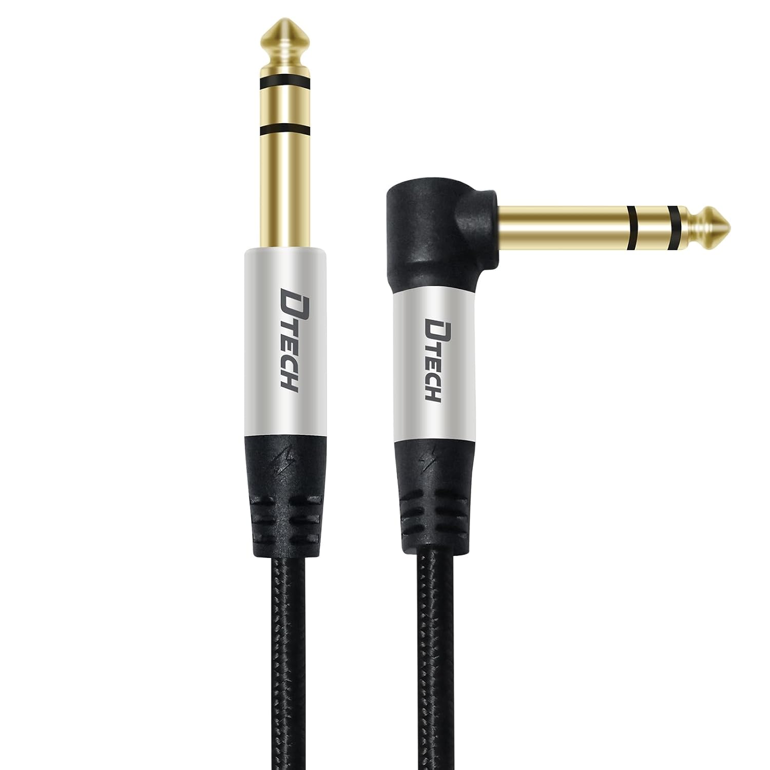 Detalle de DTECH KJ-2964-1.5M 1/4" TRS Instrument Cable, Right-Angle to Straight, Braided