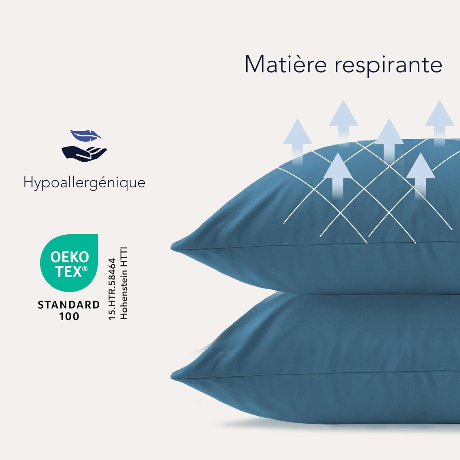 Thumbnail 2 de Taies d’oreiller Dreamzie 65x65 cm en coton jersey (lot de 2) – Bleu