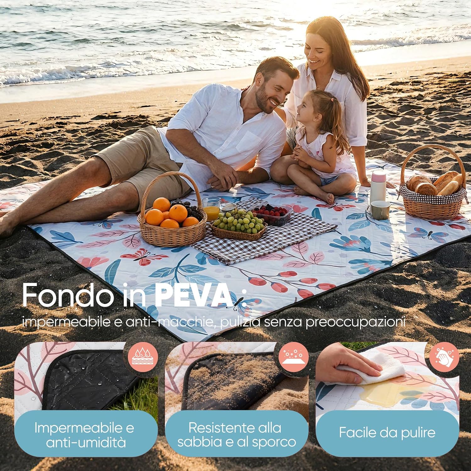Thumbnail 5 de Sekey Coperta Picnic Impermeabile 200x200 cm – Comfort, Versatilità e Resistenza per Outdoor