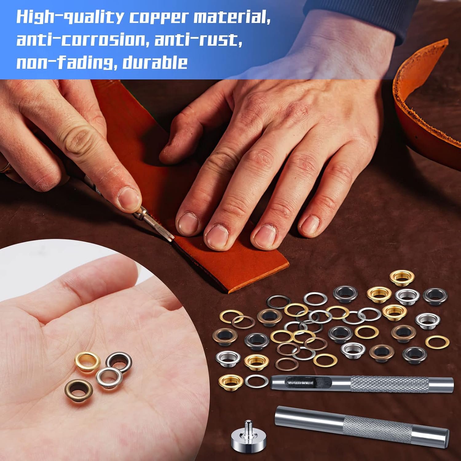 Thumbnail 1 de Occhiello Strumento Kit 200 Occhielli Grommet 5 mm con 200 Rondelle e 3 Attrezzi – tutto in una scatola di stoccaggio