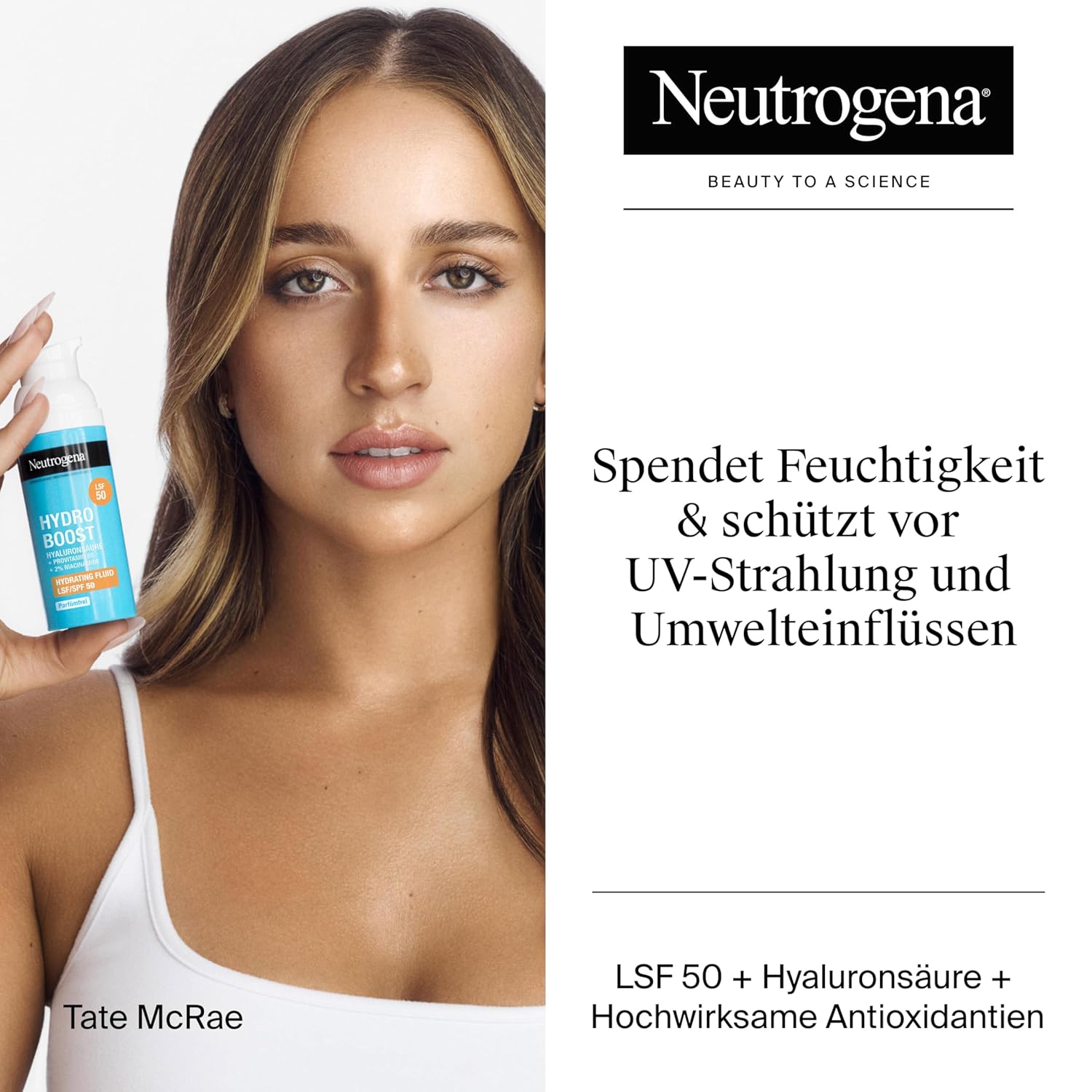 Detalle 2 de Neutrogena Hydro Boost Aqua Fluid LSF 50 – leichte, parfumfreie Tagescreme mit Hyaluronsäure