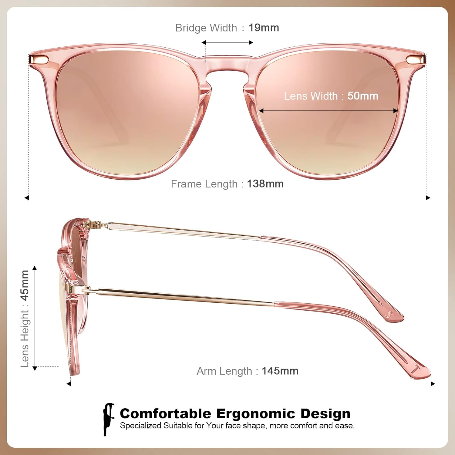 Thumbnail 5 de TSEBAN Vintage Polarisierte Damen-Sonnenbrille mit Blaulichtfilter – Acetat-Rahmen, UV 400