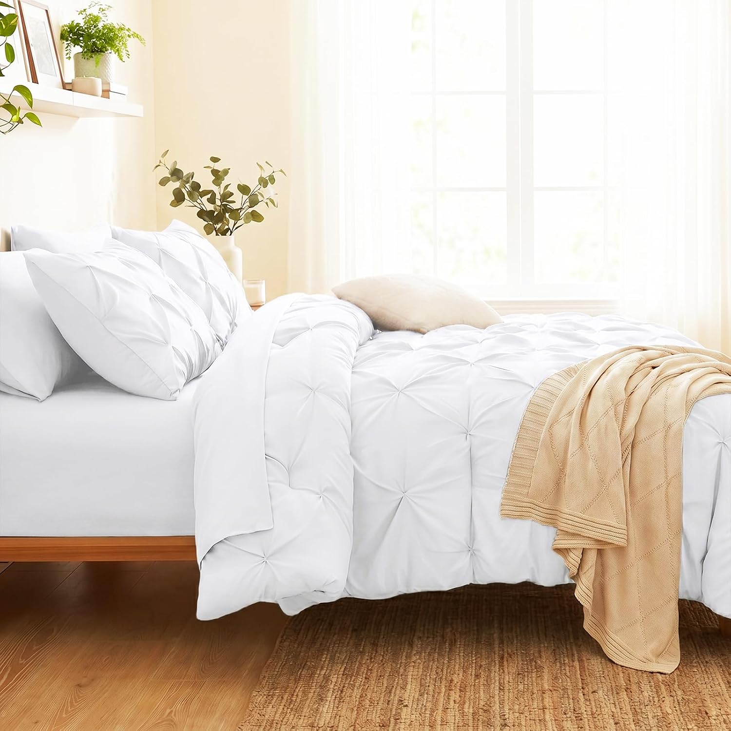 Thumbnail 2 de CozyLux CLUS22G2W1TW Twin Comforter Set, White 5-Piece Pintuck Bed-in-a-Bag