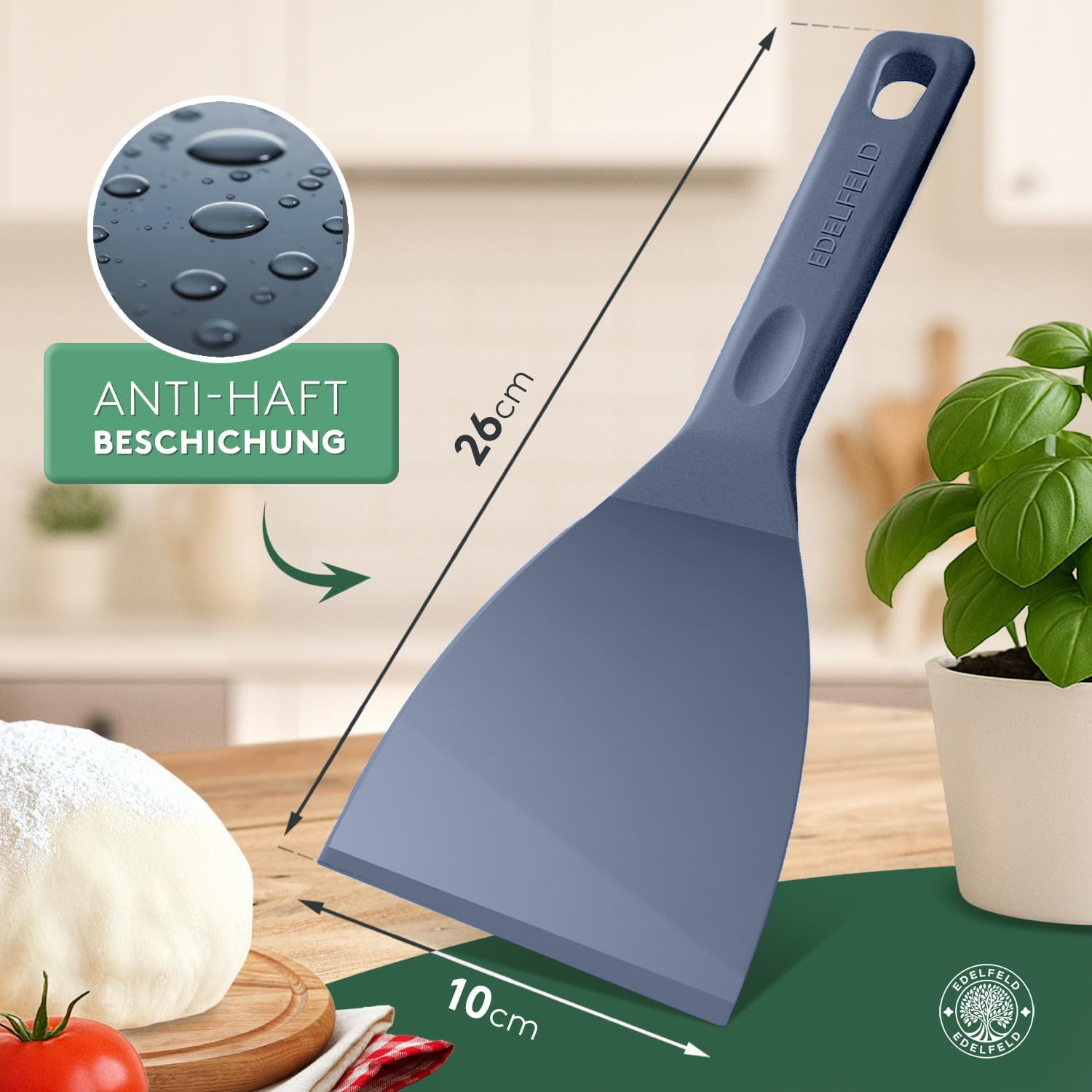 Detalle de Edelfeld flexibler Pizzateigspachtel mit Antihaftbeschichtung (10 cm) – spülmaschinengeeignet, lebensmittelecht