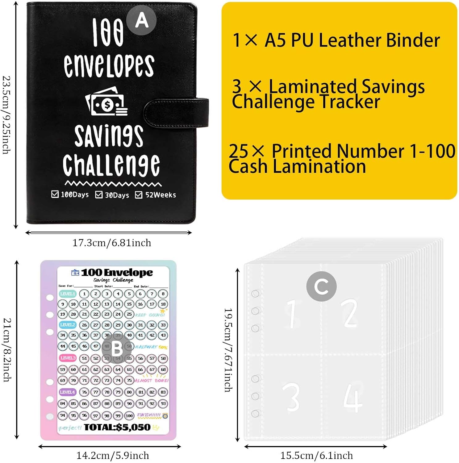 Detalle 1 de WINDESK Binder3trackerblk A5 Savings Challenge Binder with 3 Trackers