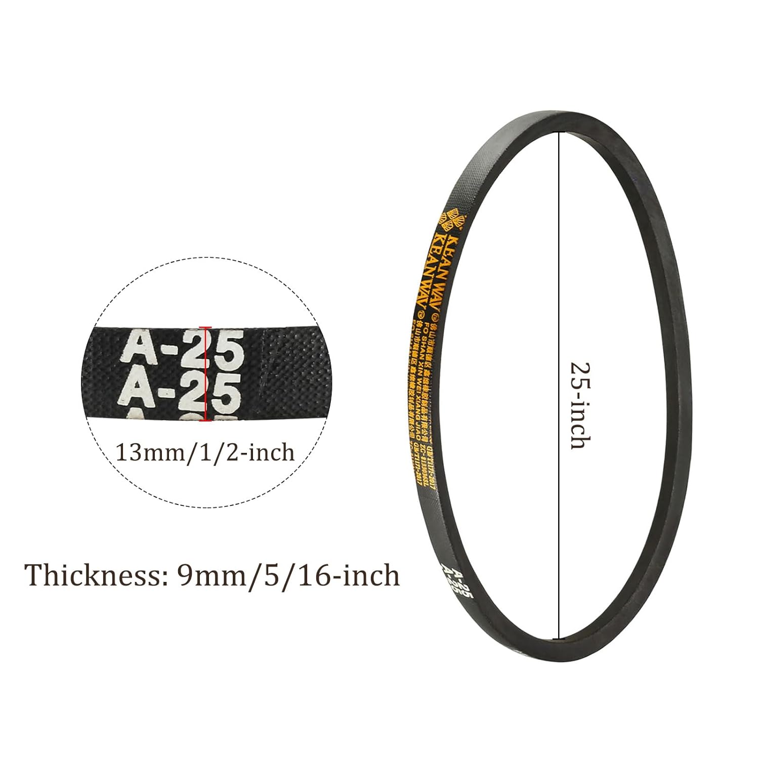 Detalle de Kozelo A-25 Drive V-Belt – 25-inch Inside Circumference, A-Section Wrapped Belt