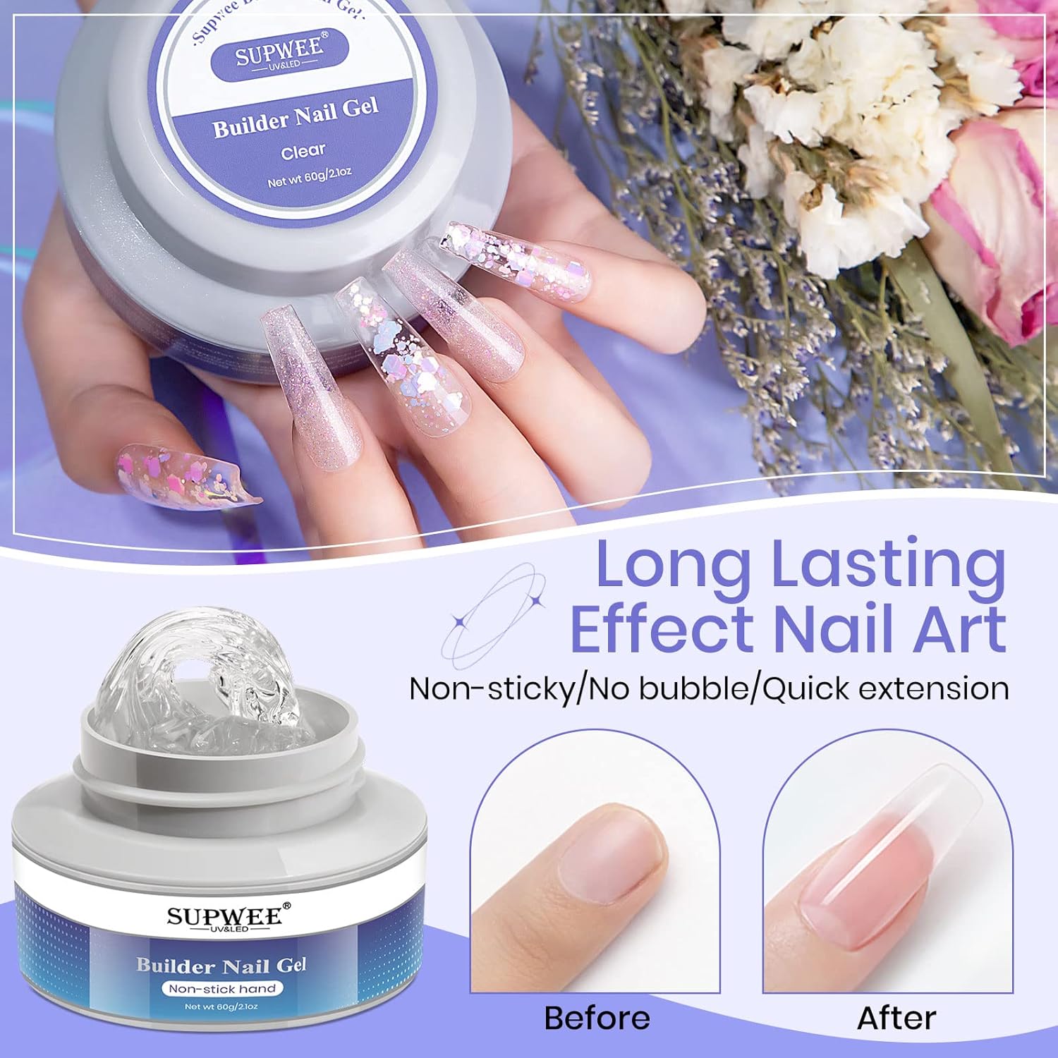 Thumbnail 4 de SUPWEE Fester Builder Gel für Nagellack (60 g) – klares 3D-Hartgel für Nagelverlängerung, Aufbau & Nail Art